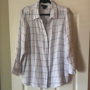 Tahari Linen Shirt with Black and White Check Pattern 2X. 166